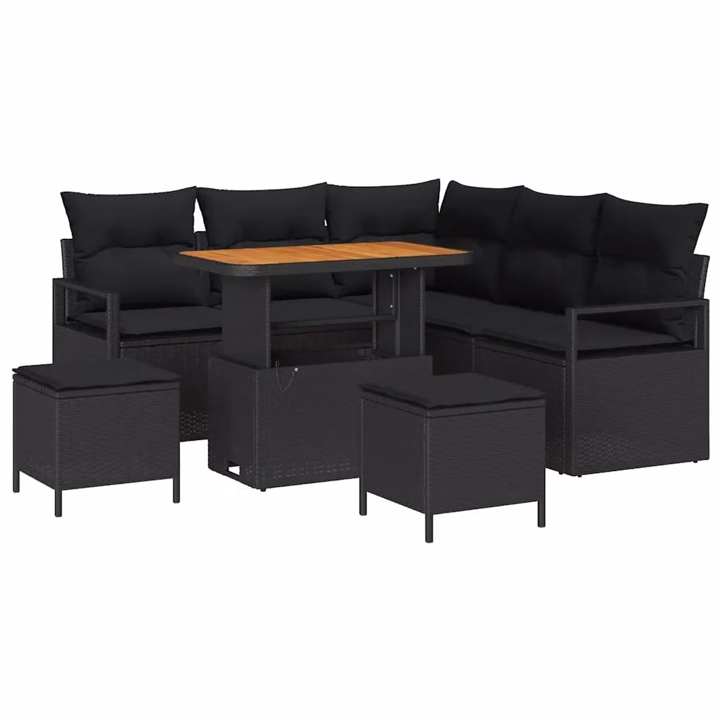 Set Divano da Giardino vidaXL a Forma di L in Polyrattan Nero con Cuscini e Tavolino da 8 Pezzi – 2