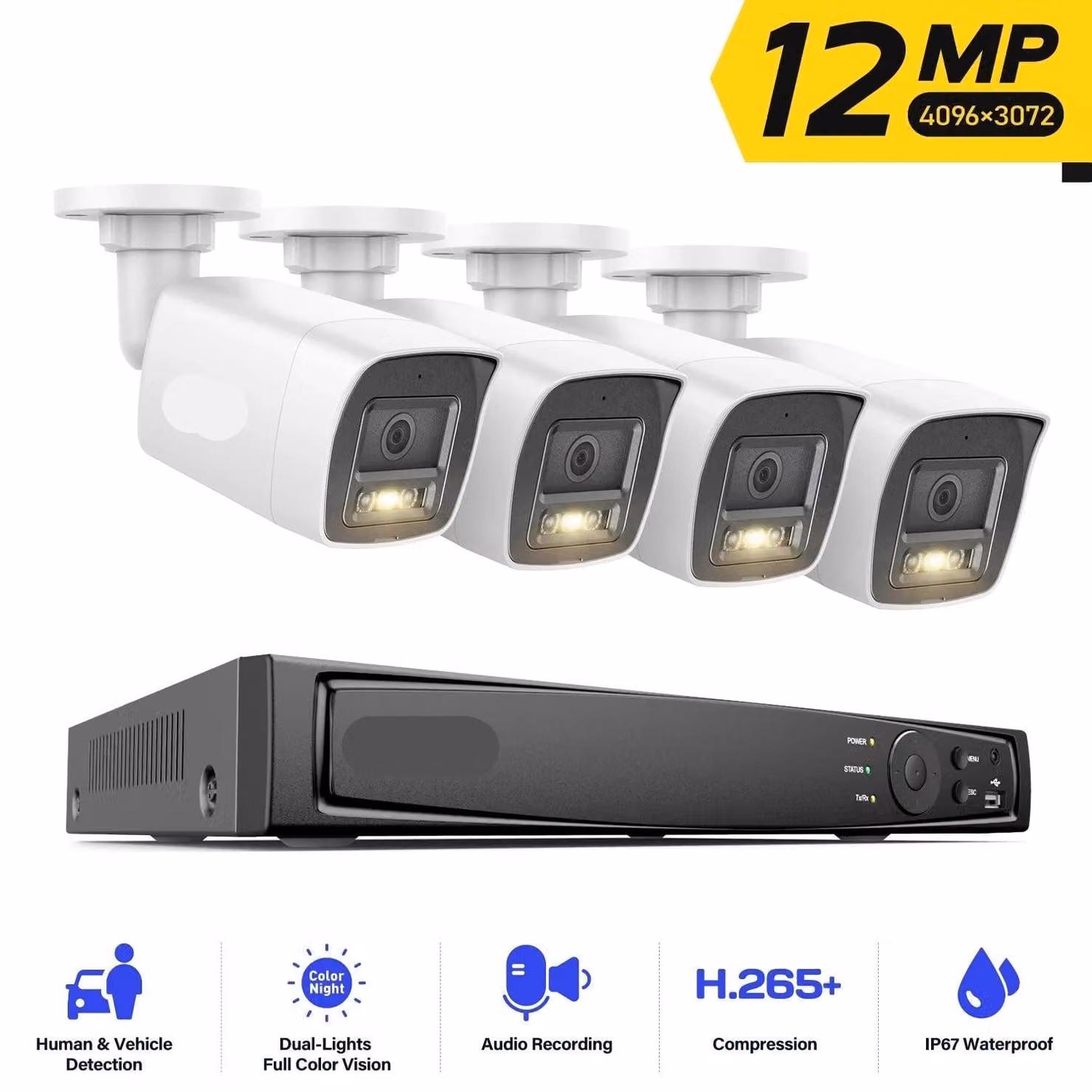 Telecamera di sorveglianza IP – Telecamera PoE – Telecamera di sicurezza – 12 megapixel – Visione notturna – Rilevamento del movimento