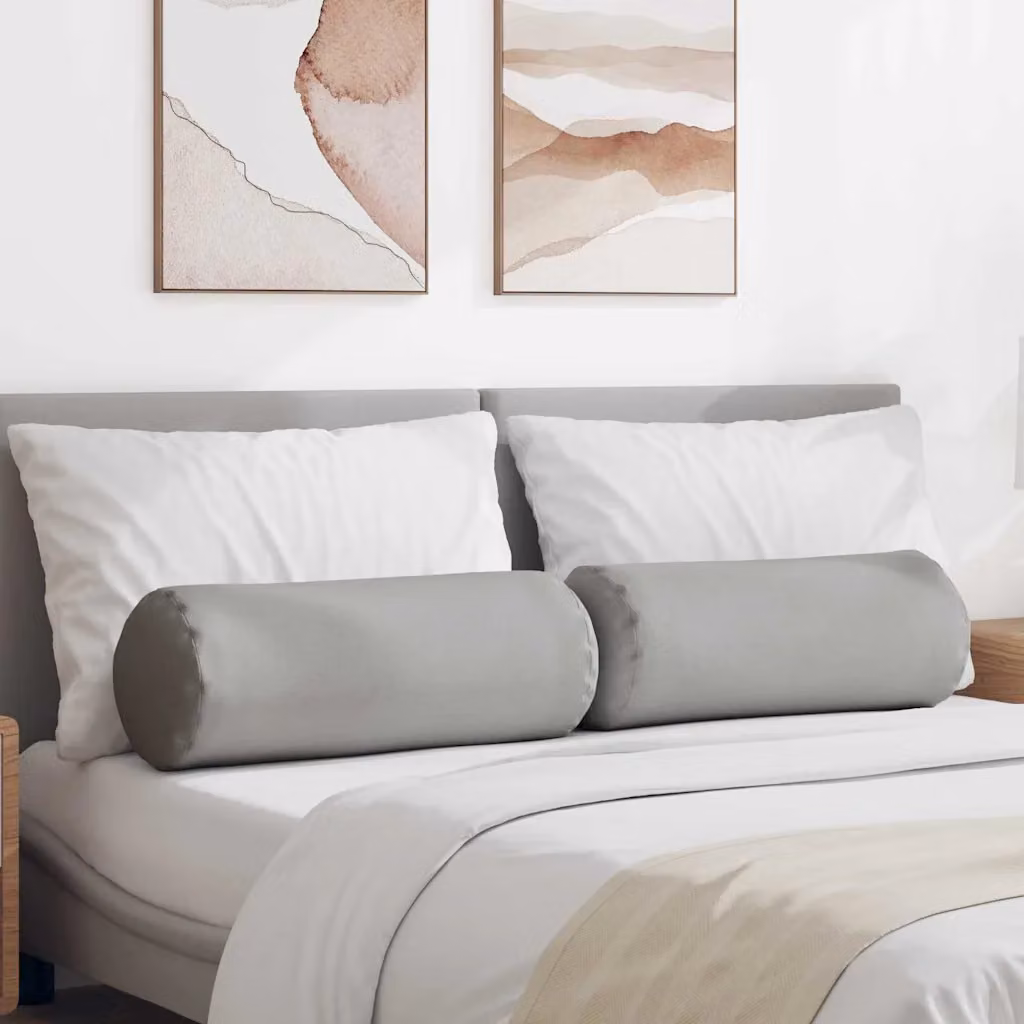Set di 2 cuscini a rullo vidaXL in tessuto grigio, lavabili e con rivestimento rimovibile, Ø 25 x 70 cm