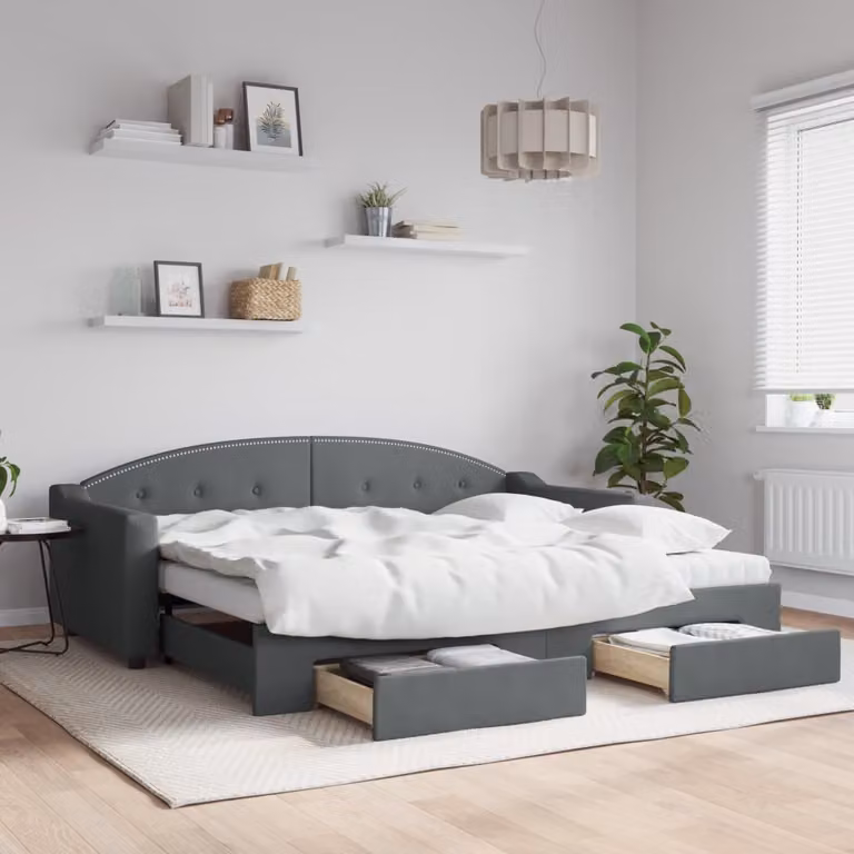 vidaXL Divano Letto con Cassetti in Tessuto Grigio 90x200 cm