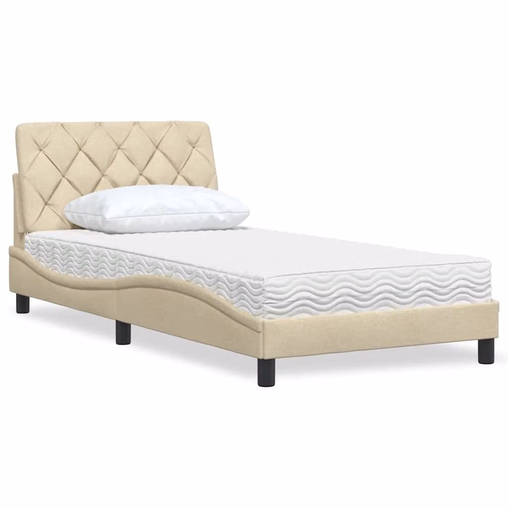 Letto con materasso vidaXL in tessuto beige e bianco, L/P: 100 x 200 cm