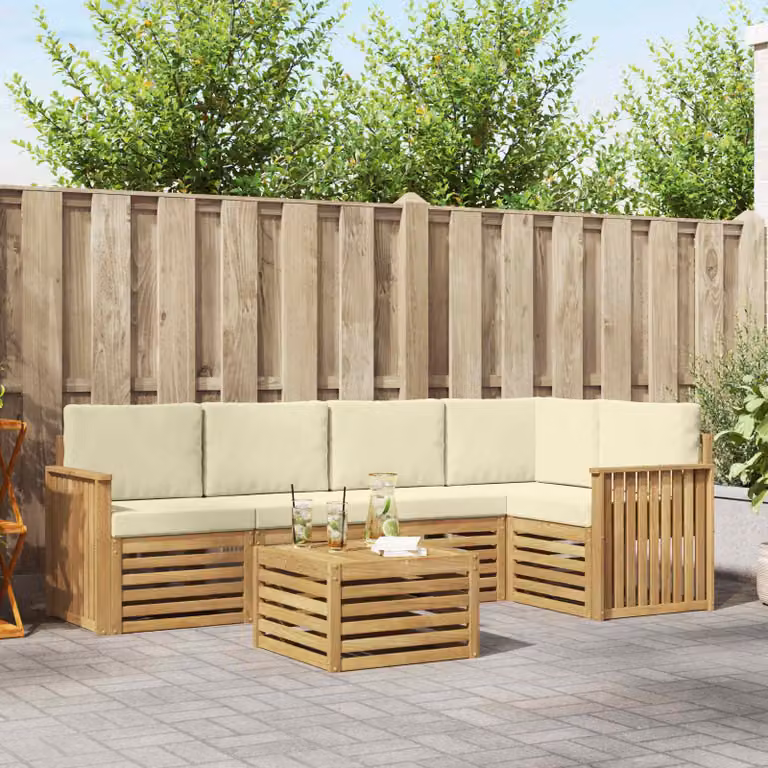 vidaXL Set di divani da esterno 6 pz in legno di acacia con cuscini Bianco e Beige