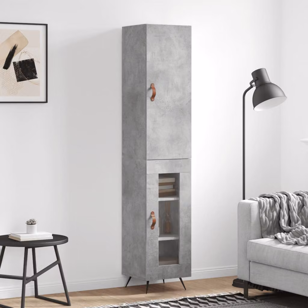 Credenza stile industriale vidaXL in legno e metallo, Grigio, L: 34,5 cm, P: 34 cm, H: 180 cm