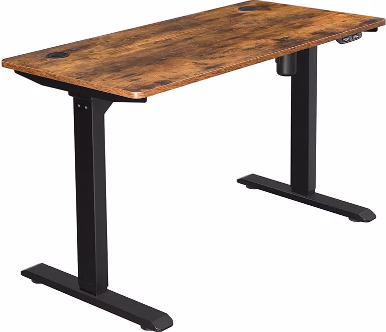 SONGMICS Scrivania elettrica, regolabile in altezza, supporto da scrivania, tavolo da scrivania con motore, 120 x 60 x (73-114) cm, acciaio, marrone vintage