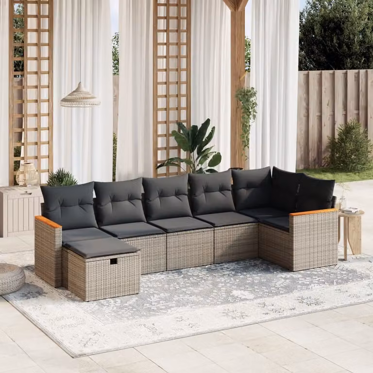 Maison Exclusive - Set da giardino 7 pezzi con cuscini in polyrattan grigio