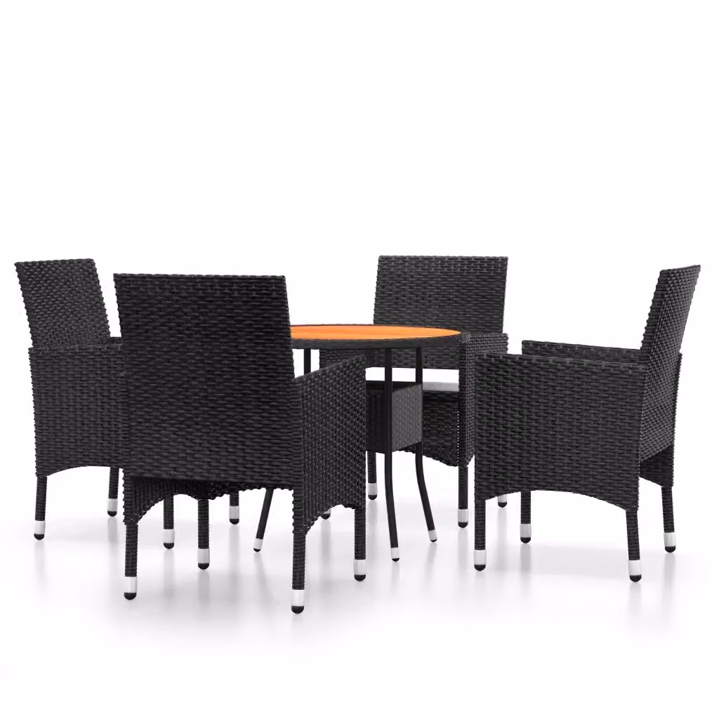 vidaXL Set da Pranzo per Giardino e Terrazzo in Polyrattan e Legno di Acacia Nero e Bianco – 2