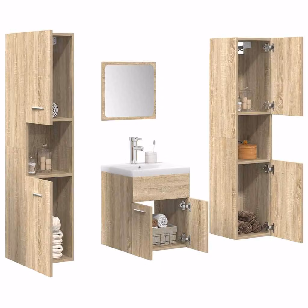 Set di mobili da bagno moderno vidaXL in legno e vetro, 5 pezzi, colore rovere e bianco