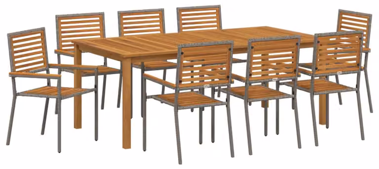 Set da Pranzo per Giardino 9 pcs Grigio