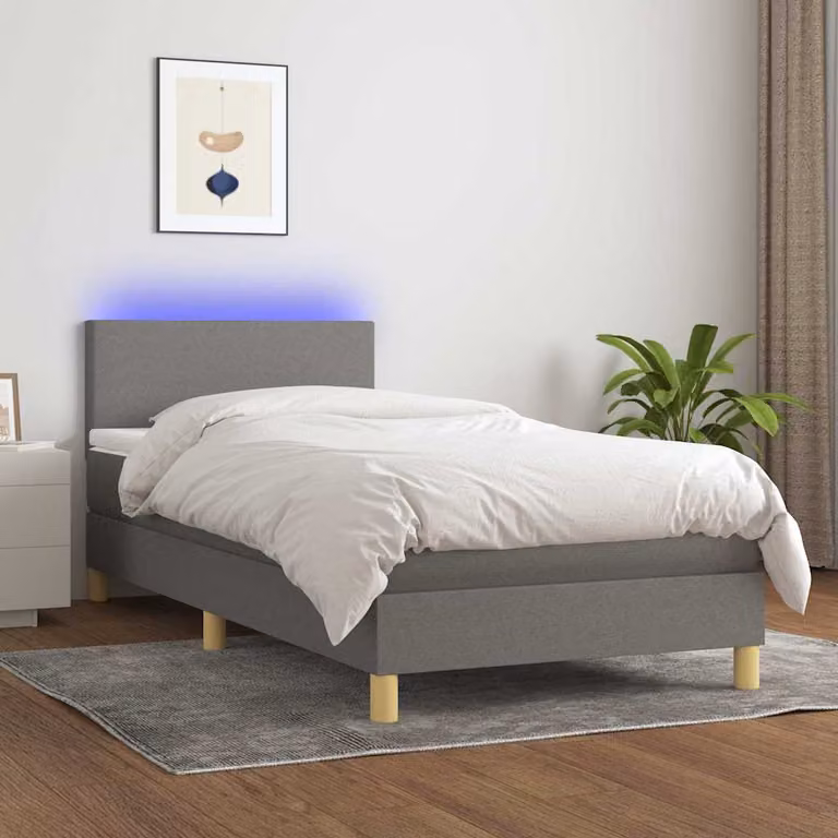 Letto Ibrido con Materasso e Illuminazione LED vidaXL in Tessuto Grigio e Bianco L: 190 cm, P: 90 cm