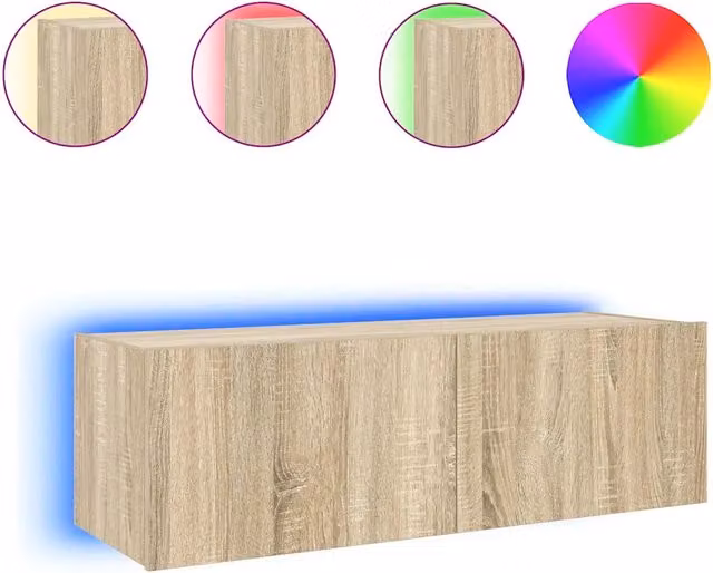 Mobile TV a parete con luci LED integrate in Rovere Sonoma, L 100 cm x P 35 cm x H 31 cm – 1