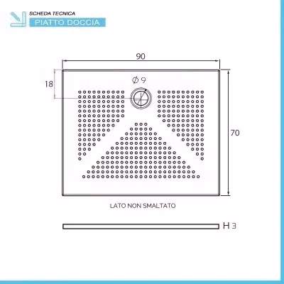 Piatto doccia rettangolare in ceramica INBAGNO nero opaco con superficie antiscivolo L: 70 cm, P: 90 cm, H: 3 cm – 2