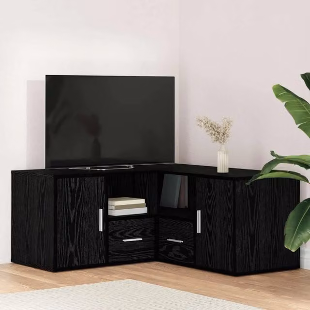 Mobile angolare moderno vidaXL in MDF nero opaco con ripiani regolabili e pannello posteriore – 1
