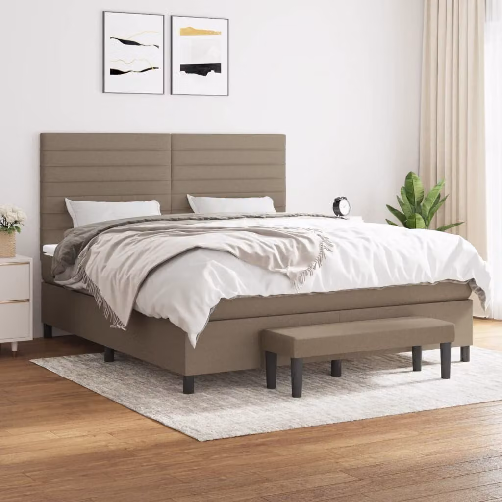 vidaXL Giroletto a Molle Ibrido con Materasso in Tessuto Beige e Bianco L/P: 160 x 200 cm – 1
