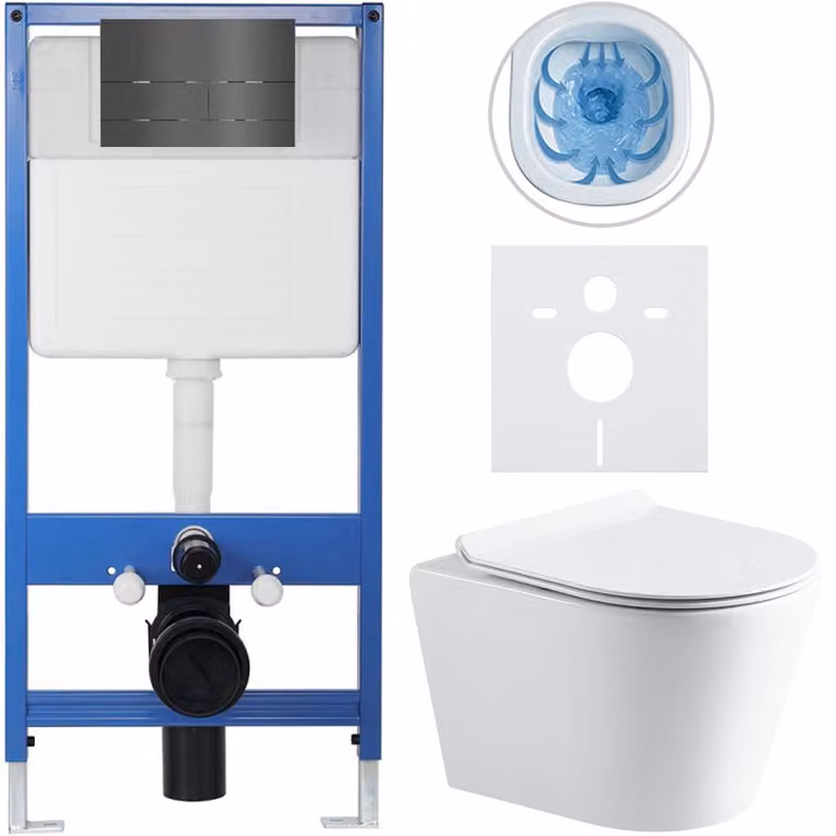CERANO - Set completo per WC da incasso Lite/Norbi - bianco lucido - pulsante per WC Line, grigio scuro - installazione a parete - 48,5 x 36,5 cm