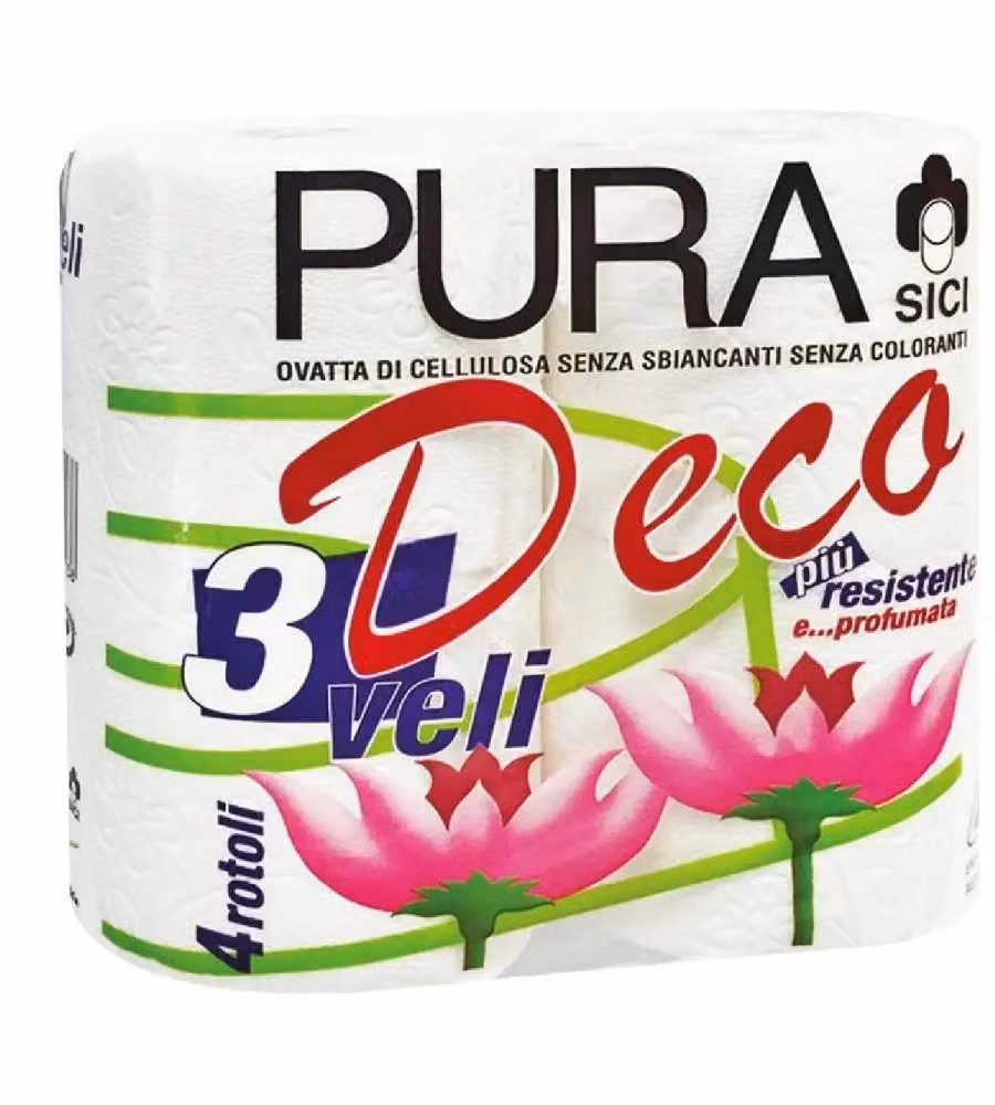 Deco Carta Igienica 3 Veli 4 Rotoli Pura Ovatta Senza Sbiancanti