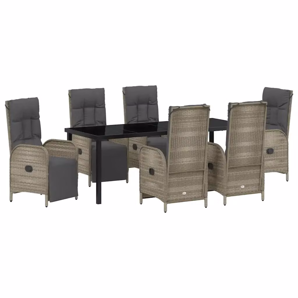 Set da pranzo per giardino vidaXL in polyrattan grigio con tavolo rettangolare in vetro, 7 pezzi – 2