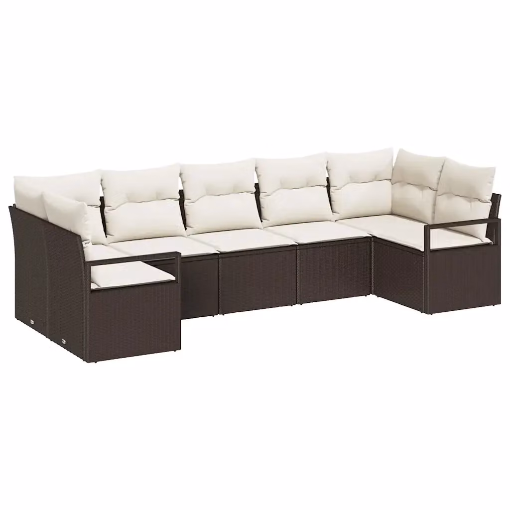 Set Divano da Giardino vidaXL 7 pz in Polyrattan Marrone e Bianco con Cuscini e Struttura in Acciaio – 2