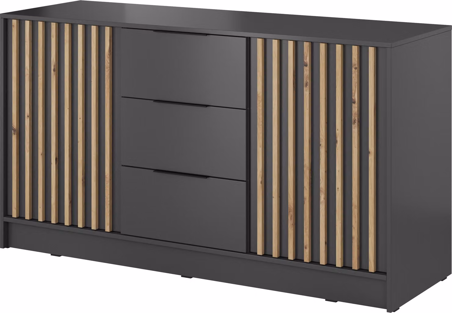 Masseno cassettiera NELIANA 155 cm credenza con 3 cassetti e 2 ante per soggiorno camera da letto moderna 155x45x86 cm colori grafite / graphite colors