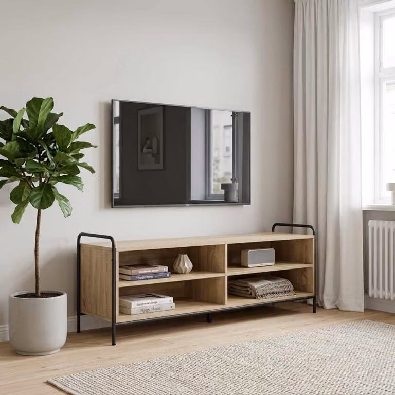 Mobile TV vidaXL in legno ingegnerizzato e metallo, Rovere Sonoma, L 140 x P 39,5 x H 50 cm