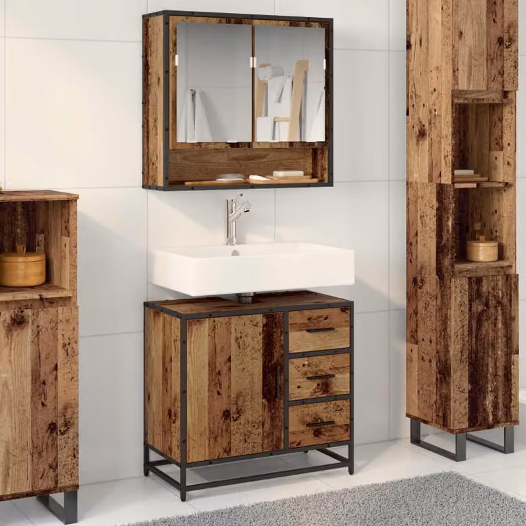 Mobile da bagno vidaXL in legno vecchio marrone con ante e ripiani interni L 65 x P 33 x H 60 cm