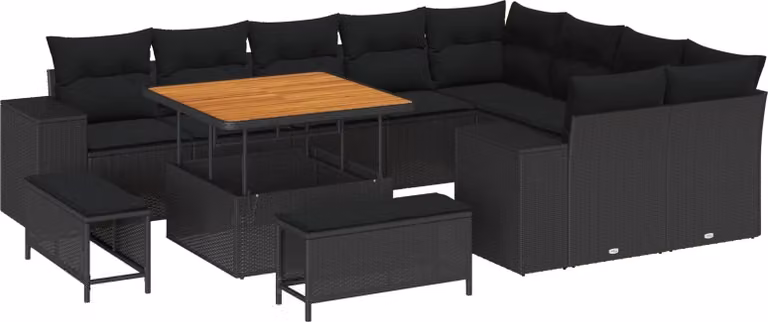 Set Divano da Giardino con cuscino 12 pcs Nero polyrattan