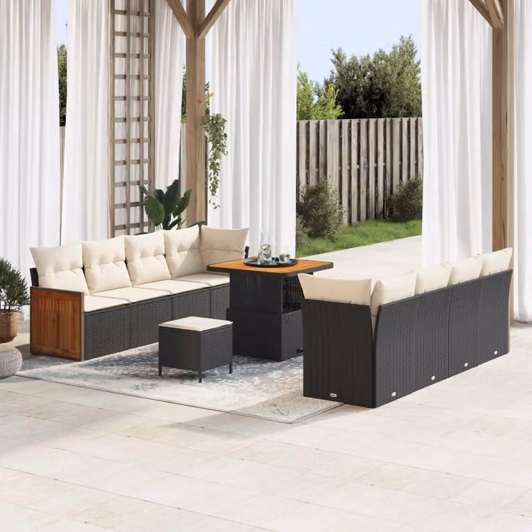 vidaXL Set Divano da Giardino Moderno a Forma di U con 11 Posti, Nero e Beige