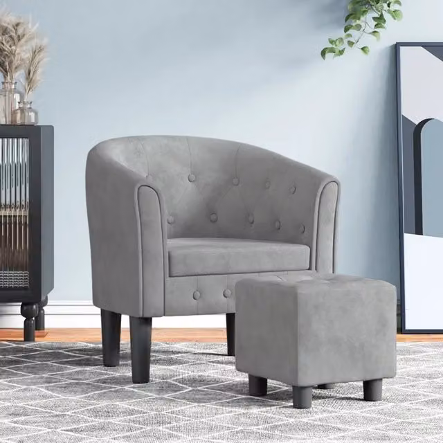 Poltrona Lounge con Poggiapiedi vidaXL in Velluto Grigio con Struttura in Legno e Schiuma – 1