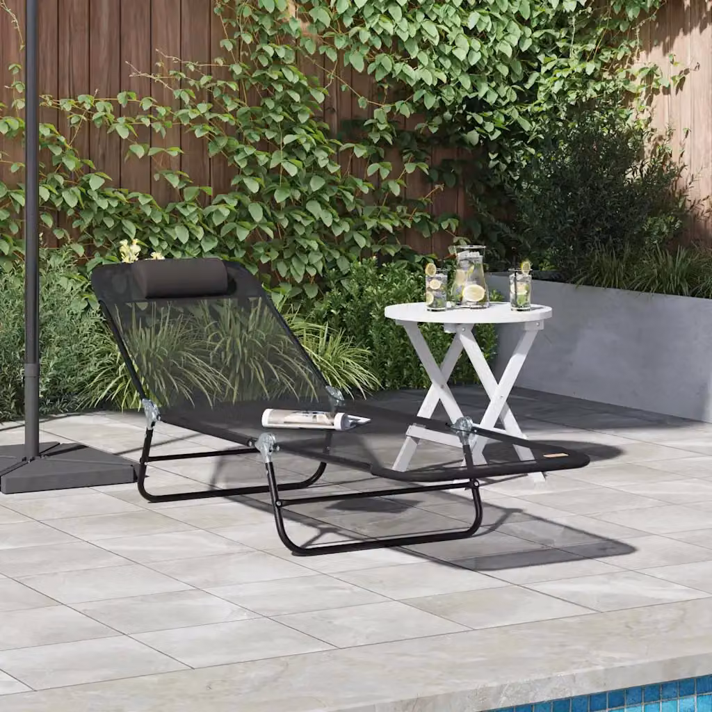 Lettino prendisole pieghevole vidaXL in Textilene Nero con struttura in acciaio L: 182 cm, P: 55 cm, H: 85,5 cm