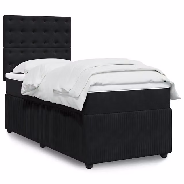 Letto Ibrido vidaXL con Materasso a Molle Insacchettate e Struttura in Velluto Nero, L/P/H: 90 x 200 cm