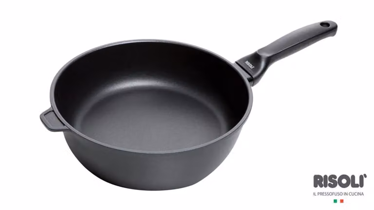 Padella svasata alta in alluminio pressofuso antiaderente per induzione con manico , diam. 28cm