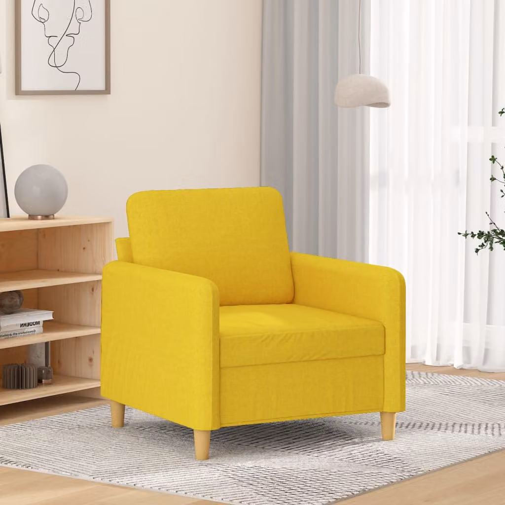Poltrona moderna vidaXL in tessuto giallo con struttura in metallo e braccioli