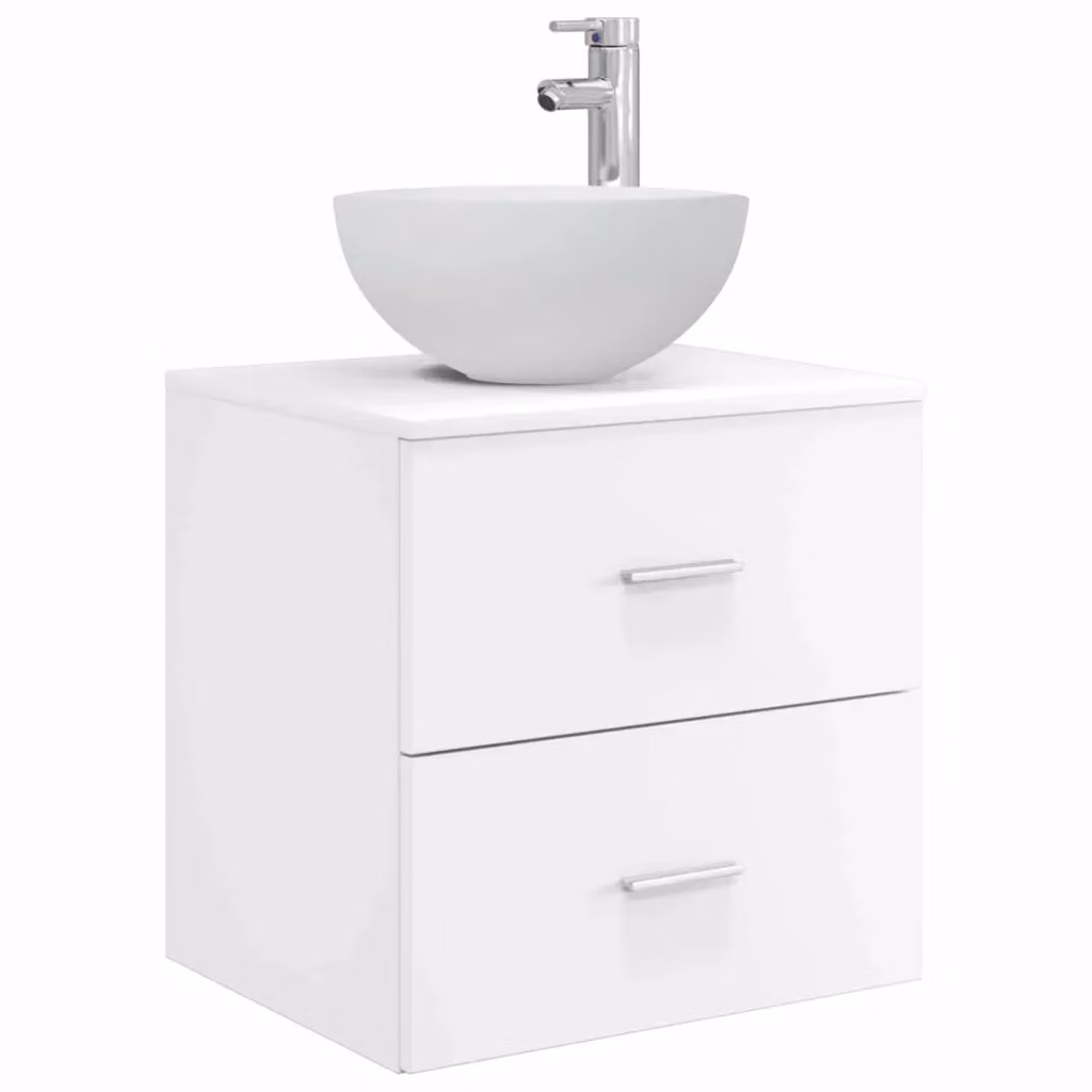 Mobiletto con Lavabo da Parete Moderno vidaXL Bianco con Cassetti e Ante L/P/H: 49,5 x 35 x 63 cm – 2