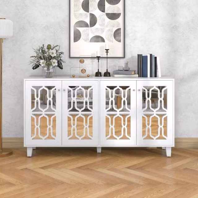 Credenza con Specchio e Ante ¨C MINIMAL ¨C Bianco, 160x40x84