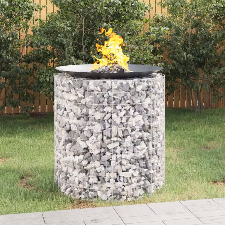 vidaXL Caminetto a Gabbione in Ferro Zincato Grigio Ø 100 cm