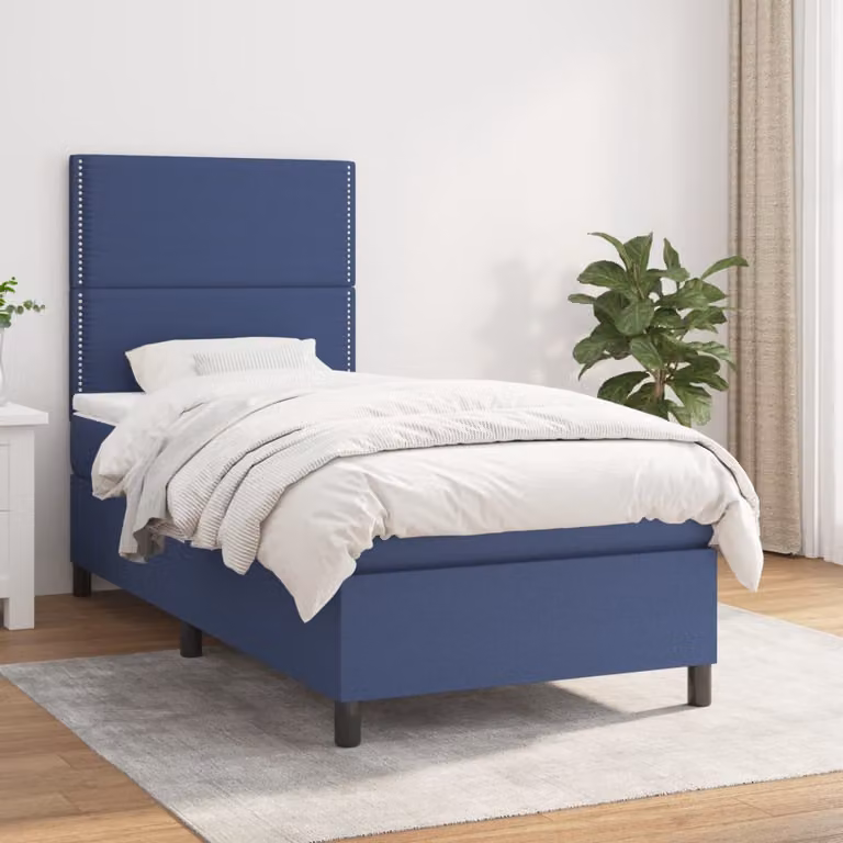 Letto Ibrido vidaXL con Giroletto a Molle e Materasso a Tasche Blu e Bianco L/P/H: 90 x 190 cm