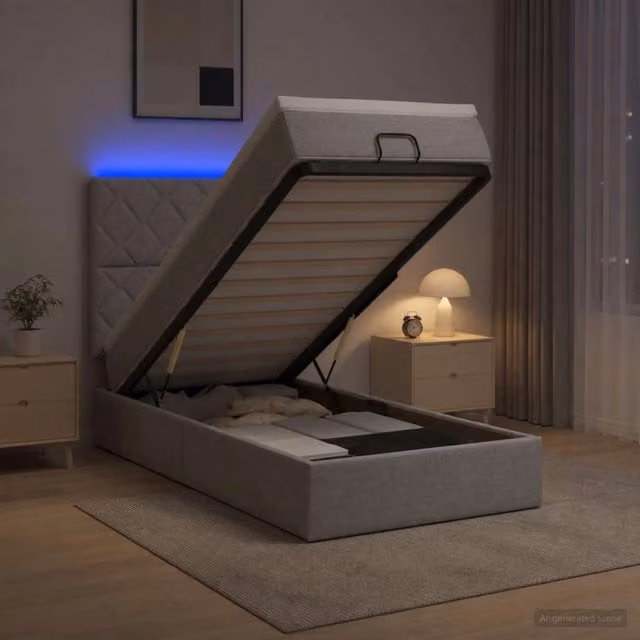 Letto Ottomano con Materasso e Illuminazione LED vidaXL Grigio e Bianco L/P/H: 190 x 90 x 88 cm