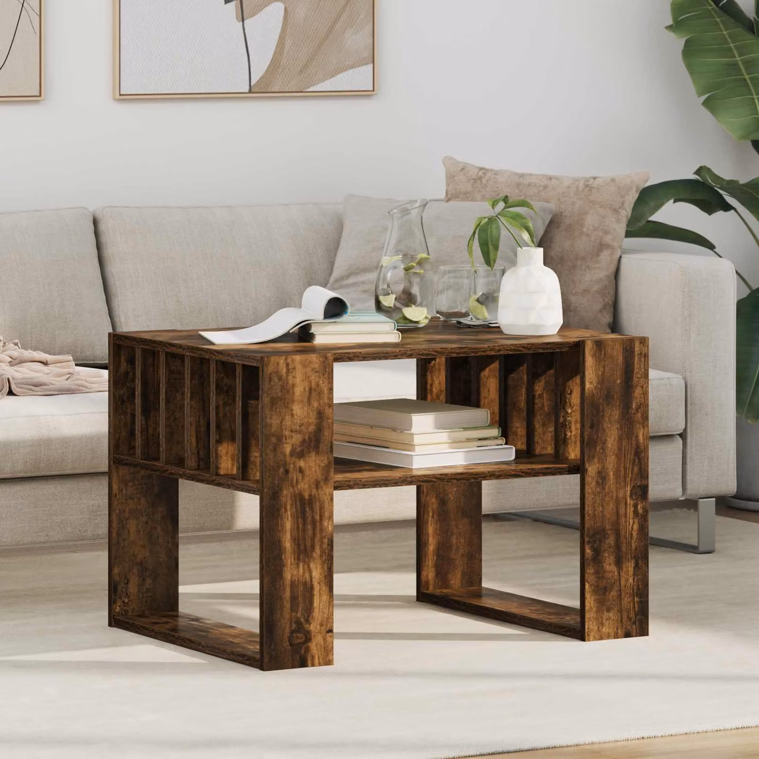 Maison Exclusive - Tavolino da caffè in legno impiallacciato noce, dimensioni 66 x 49,5 x 45 cm