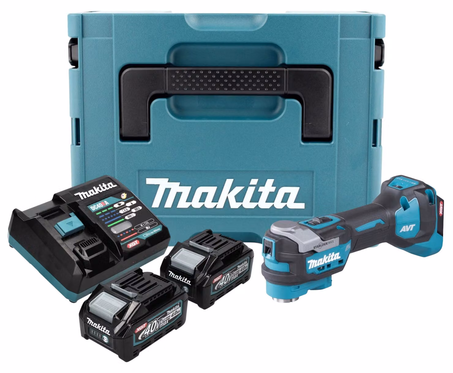Makita TM 001 GM201 Utensile multifunzione a batteria 40 V max. Starlock Max Brushless + 2x batteria 4,0 Ah + caricabatterie + Makpac