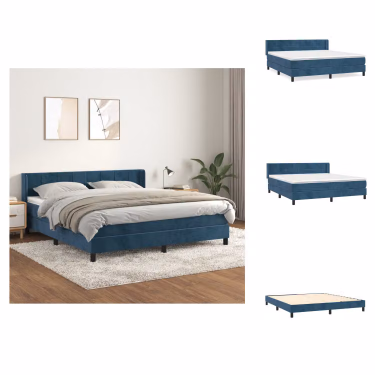 vidaXL Letto a molle con materasso blu scuro 180x200 cm in velluto - Letti e strutture letto