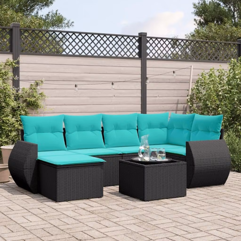Maison Exclusive - Set di 7 mobili da giardino con cuscini, polyrattan nero