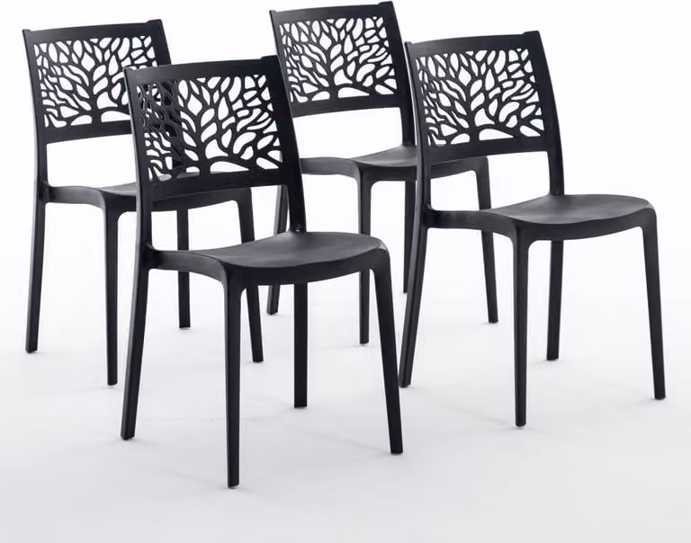 set di 4 sedie impilabili in polipropilene con fibra di vetro per uso esterno e giardino, bar e ristorante, cucina design moderno - FLORA - Nero