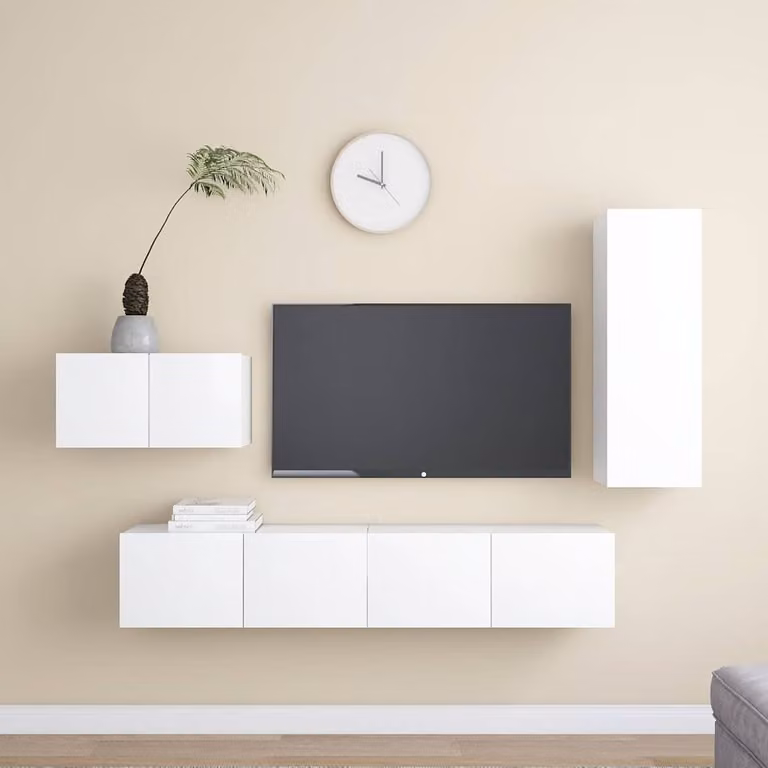 Set di mobili porta TV vidaXL in 4 pezzi in legno multistrato e MDF, colore bianco opaco