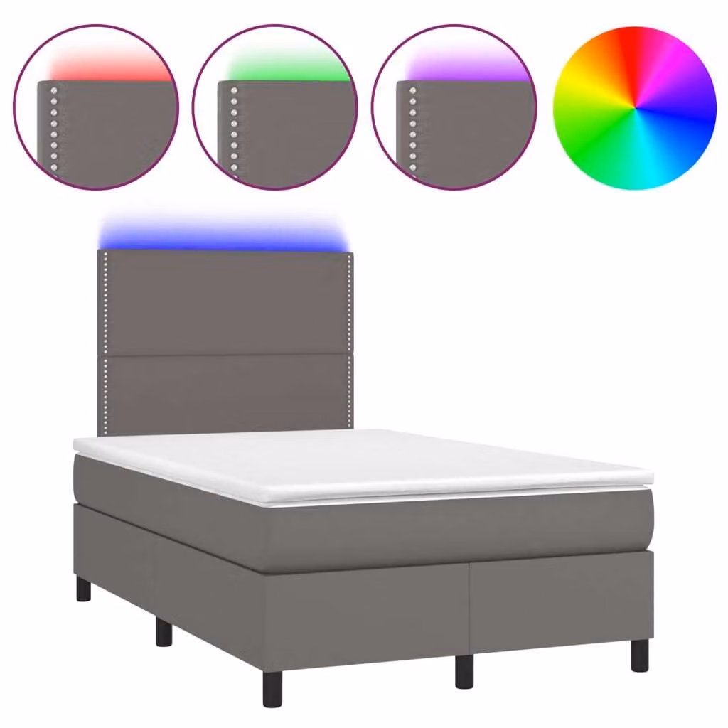 Giroletto Molle con Materasso e LED Grigio 120x200cm Pelle finta