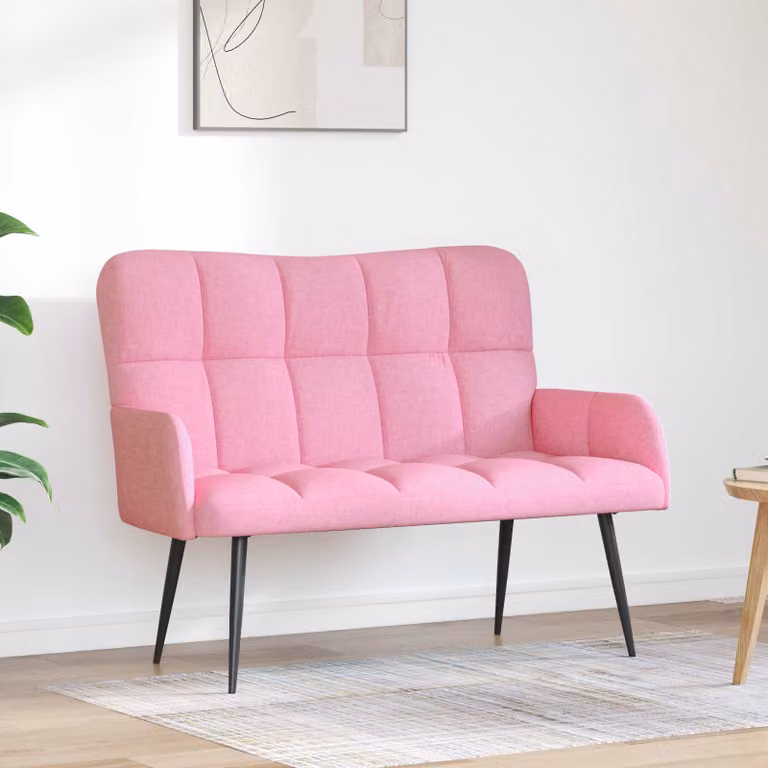 vidaXL Divano a 2 Posti Moderno in Tessuto Rosa L: 115 cm, P: 61 cm, H: 87 cm