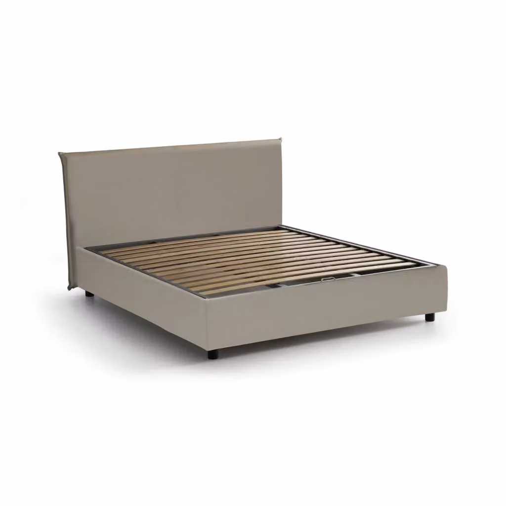 Letto matrimoniale contenitore Africa di Talamo Italia con rivestimento in ecopelle, colore beige, adatto per materasso 140x190 cm, H: 10d5f063-a6b4-40c3-82d4-d376ad5e66df cm, L: 155.0 cm, P: 205.0 cm – 2