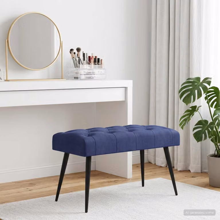 Panchina moderna vidaXL in velluto blu con bottoni imbottiti L: 80 cm, P: 40 cm, H: 46 cm
