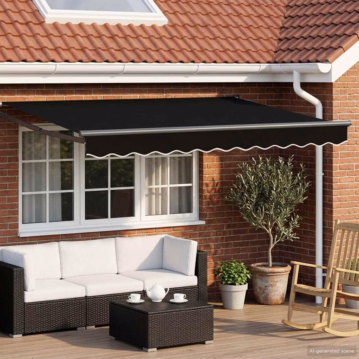 Tenda retrattile manuale con LED vidaXL in poliestere, colore nero e antracite, L: 300 cm, P: 250 cm