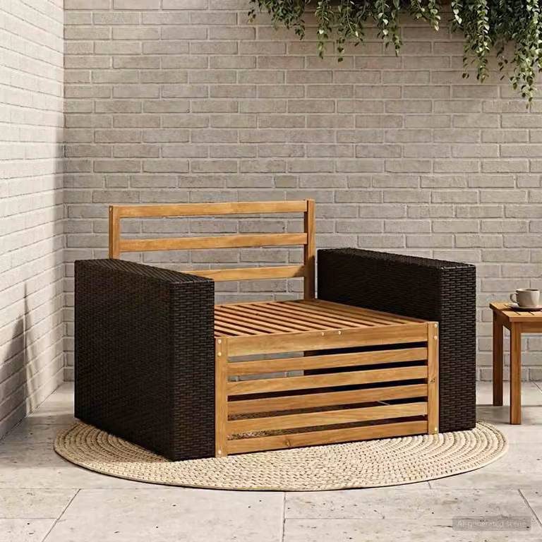 Divano centrale da esterno vidaXL in legno di acacia naturale con cuscini beige e marroni