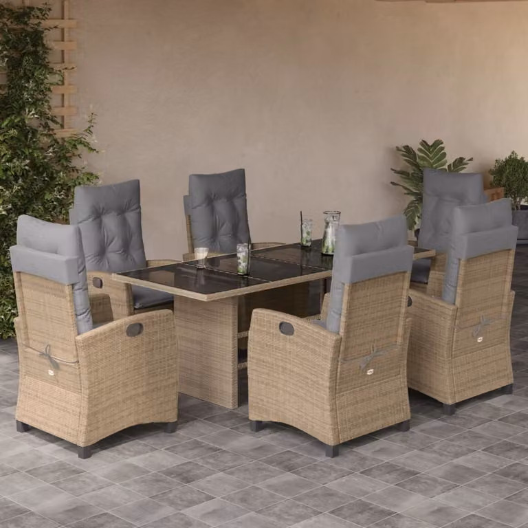 Maison Exclusive - Set Pranzo da Giardino 7 pz con Cuscini Beige Misto Polyrattan