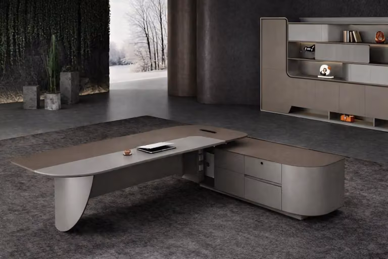 Set da ufficio moderno: scrivania direzionale e armadio per ufficio dal design elegante